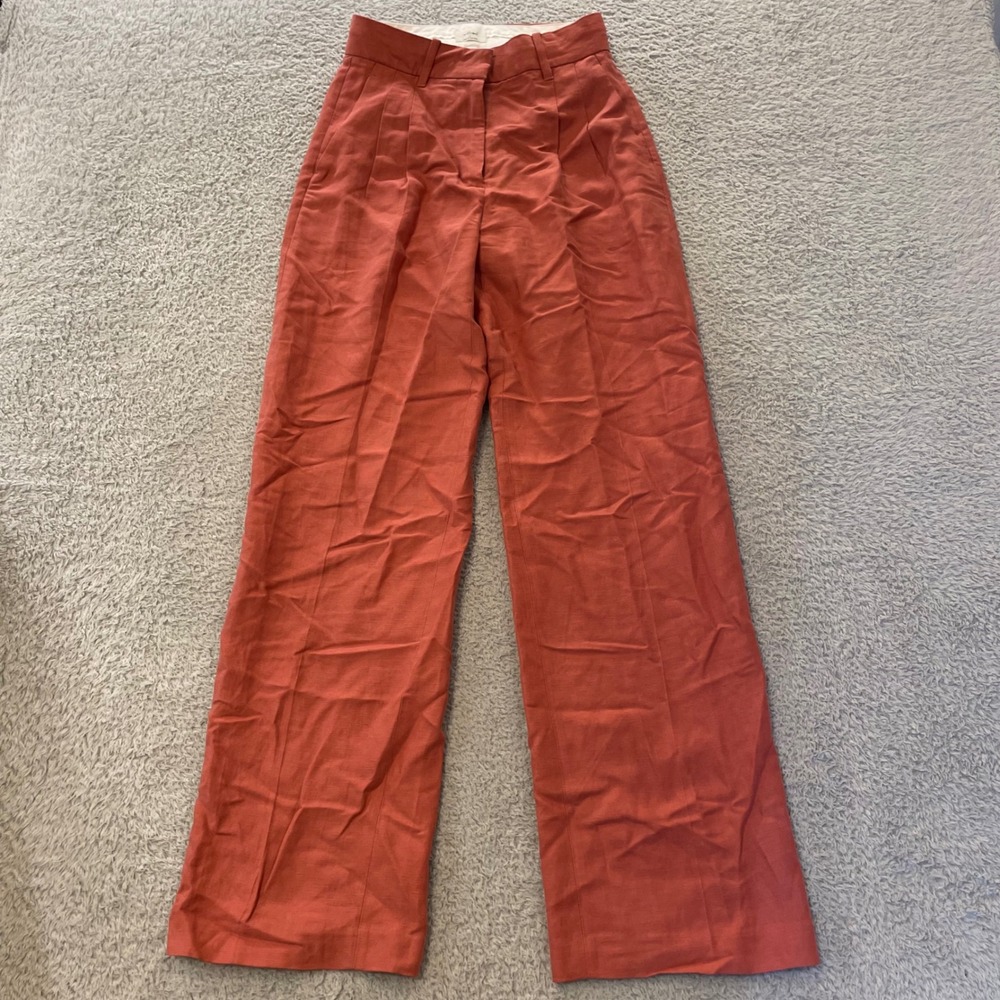 Wilfred Aritzia Effortless Linen Pants Women 0 Pink Wide Leg High Rise Pleated